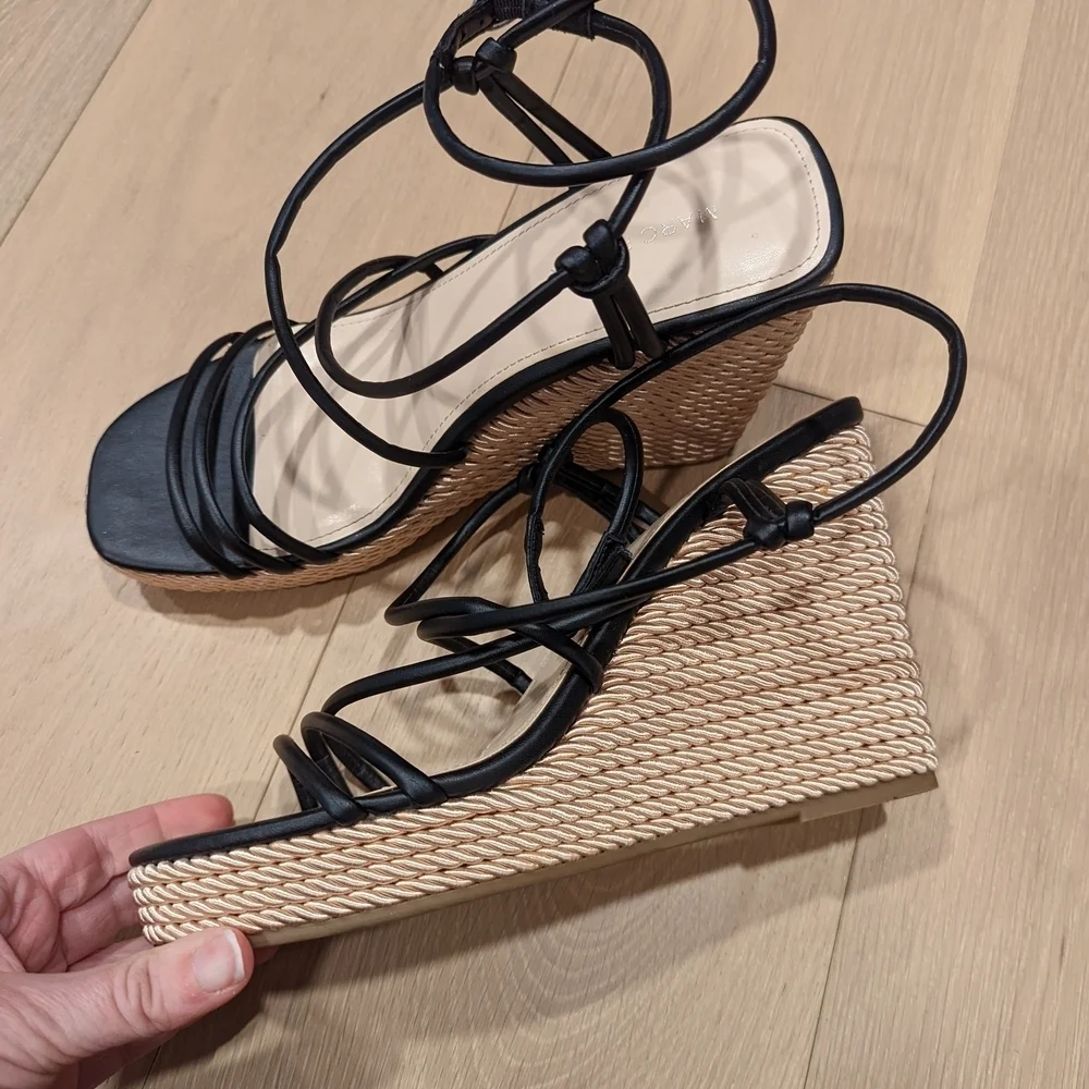 Black Strappy Wedge Sandals
